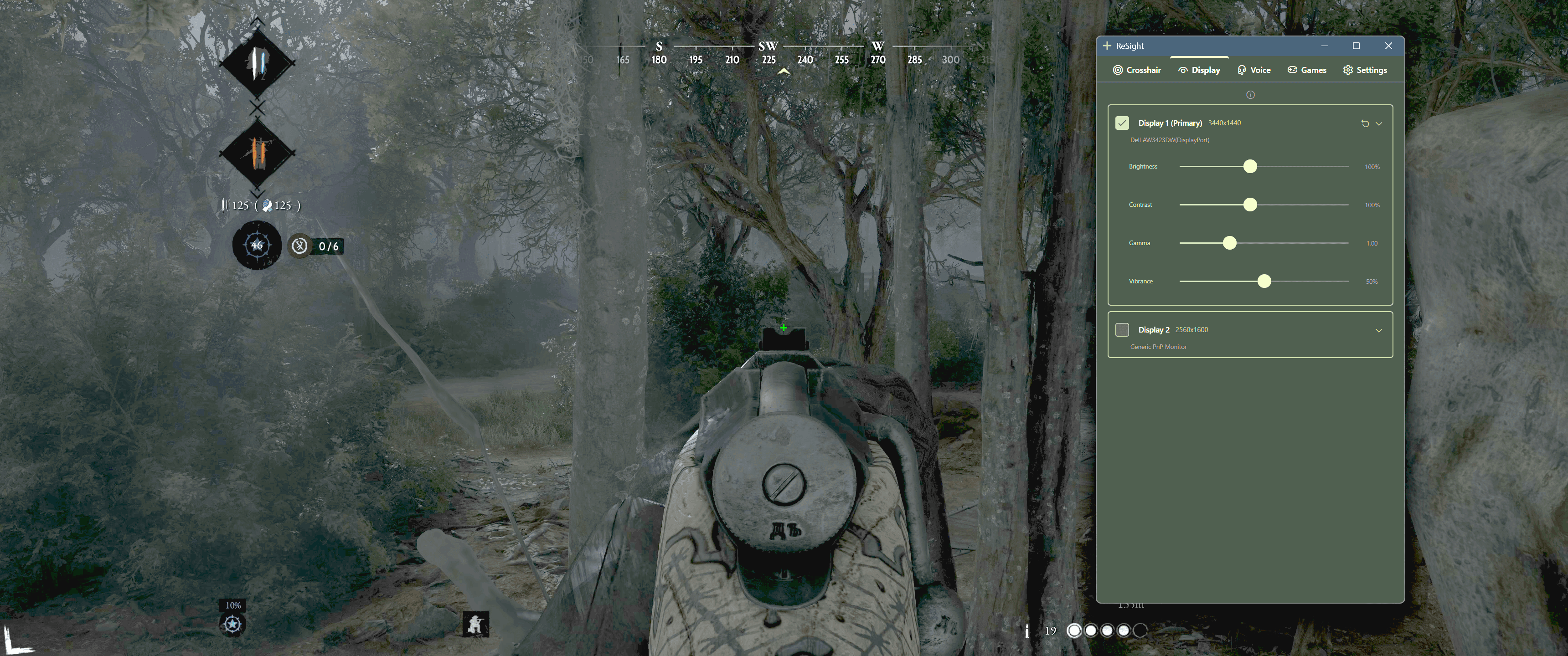 Hunt: Showdown gameplay with ReSight crosshair overlay and display adjustments applied